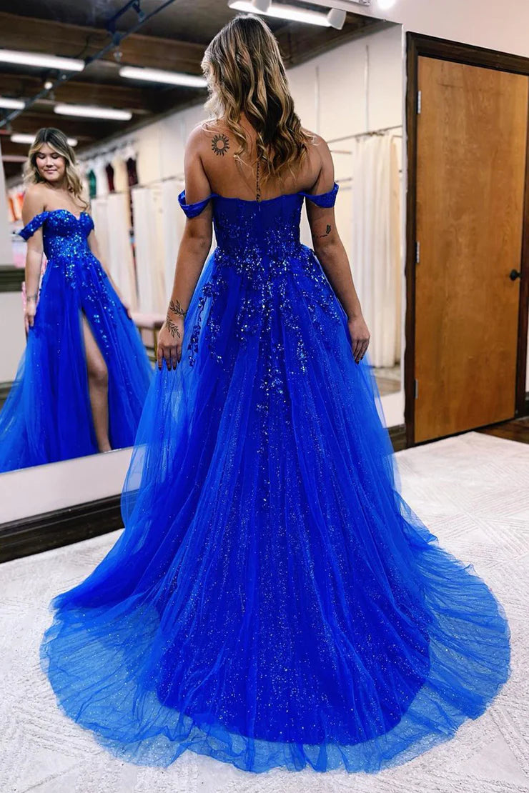 OKBBN A-line off shoulder applique ball gown