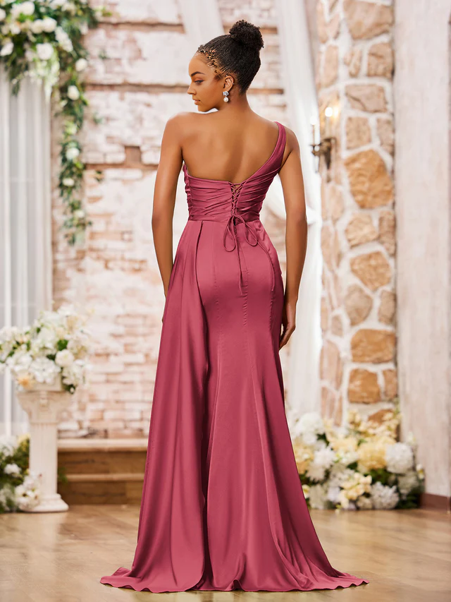 OKBBN one shoulder sweetheart high slit sexy bridesmaid dress
