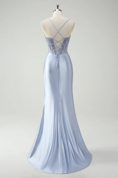 OKBBN mermaid decal slit long evening gown