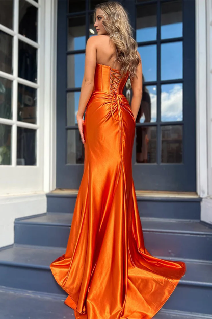 OKBBN Charming Mermaid Sweetheart Satin Long Split Ball Dress