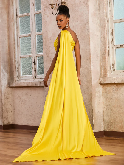 OKBBN One Shoulder Sleeveless Long Bridesmaid Dress