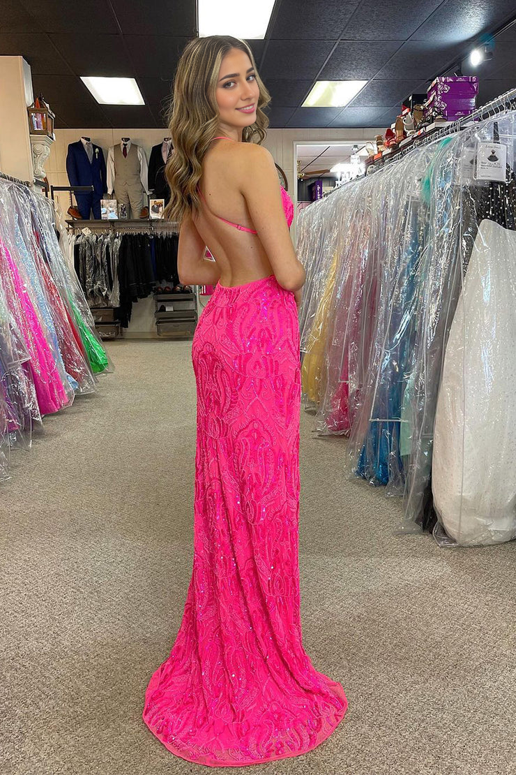 OKBBN Mermaid V-neck sequin decal long ball dress