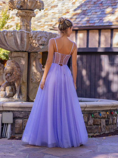 OKBBN thin shoulder strap tight corset and chiffon ball gown