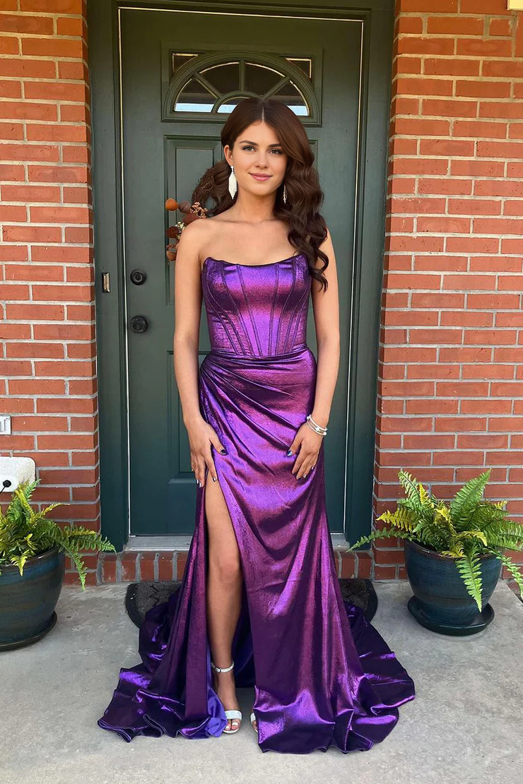 OKBBN Charming Mermaid Round Neck Long Split Ball Dress