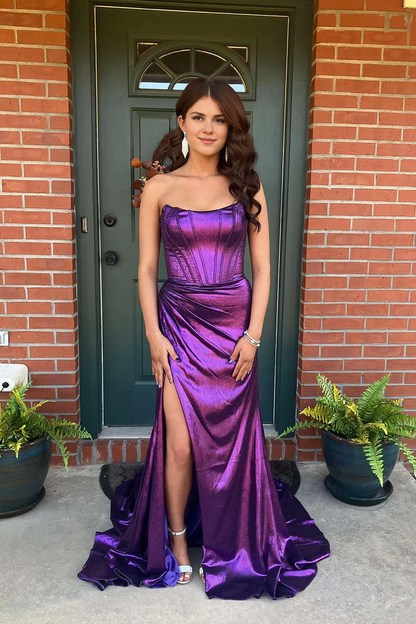 OKBBN Charming Mermaid Round Neck Long Split Ball Dress