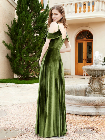 OKBBN V-neck ruffled tight corset velvet bridesmaid dress
