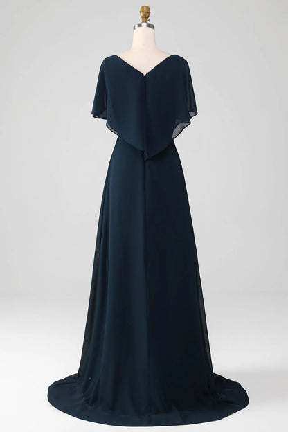 OKBBN A-line V-neck asymmetrical sequin bridal mother gown