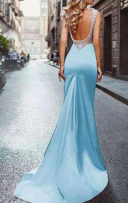 OKBBN Mermaid Round Neck Long Formal Ball Dress