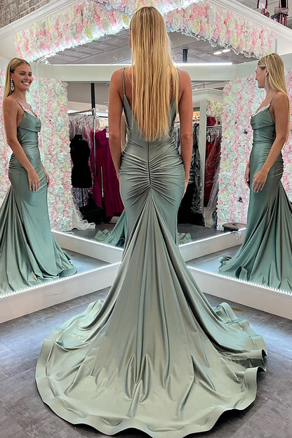 OKBBN Mermaid Strap Long Lace Ball Dress