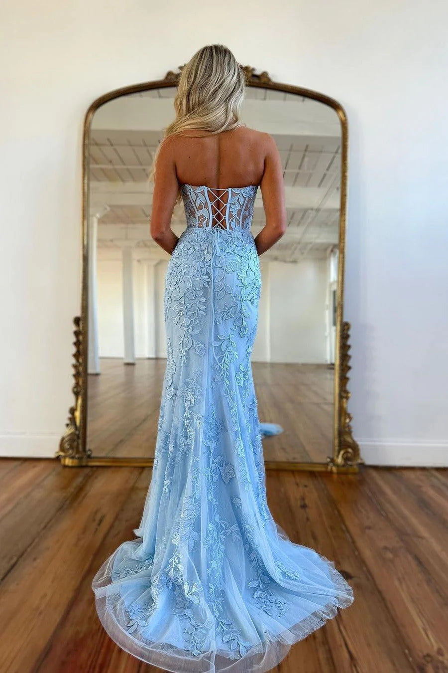 OKBBN Long Mermaid Sweetheart Lace Formal Ball Dress