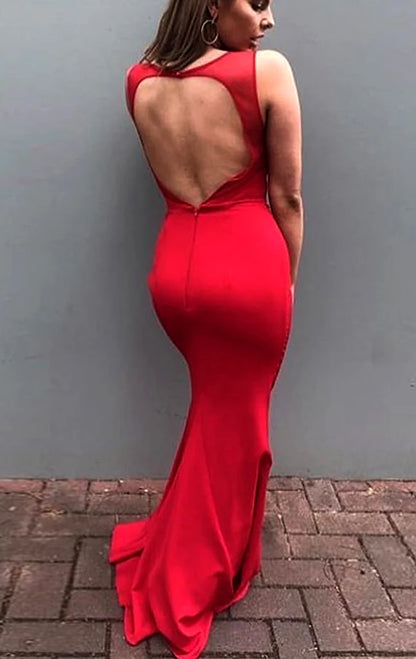 OKBBN Mermaid Long Knitted Formal Ball Dress with Bareback