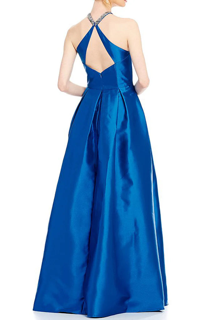 OKBBN spaghetti strap satin long ball gown