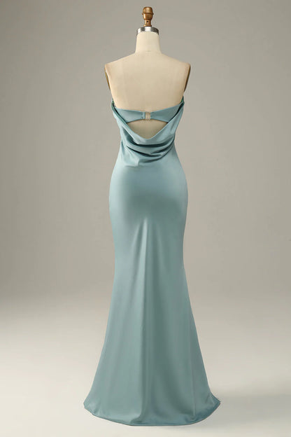 OKBBN Mermaid Satin Sleeveless Off Shoulder Evening Dress