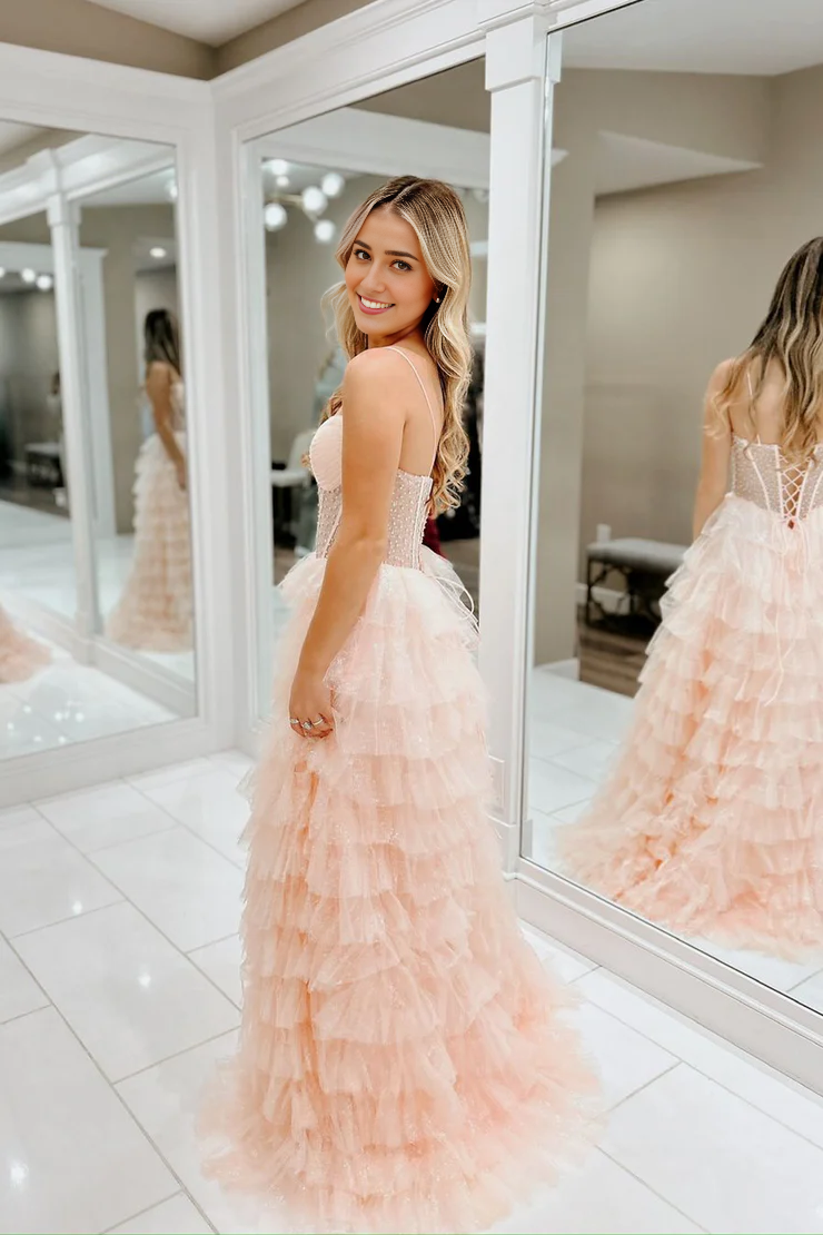 OKBBN A-line Sweetheart Layered Chiffon Long Ball Dress