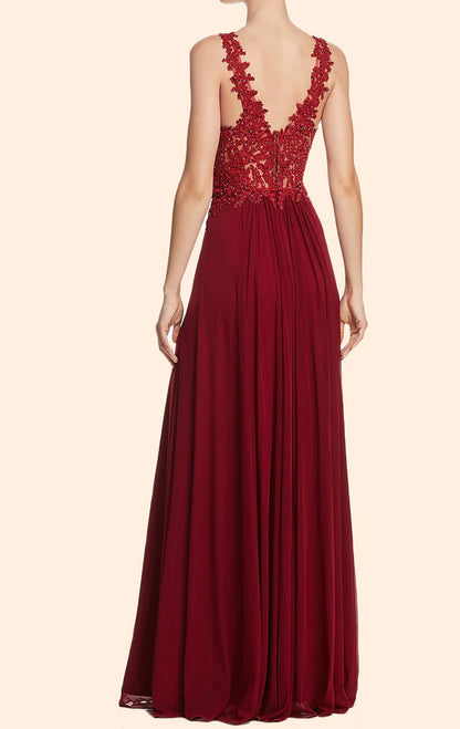 OKBBN lace shoulder strap deep V-neck long formal ball dress