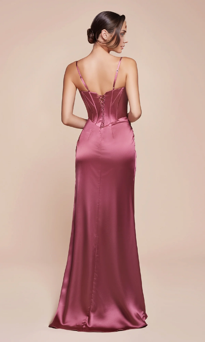 OKBBN slit long satin ball gown