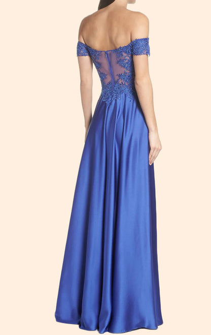 OKBBN Off Shoulder Lace Chiffon Long Formal Ball Dress