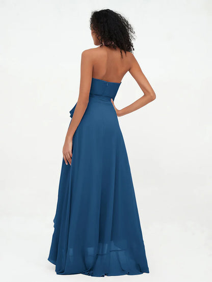 OKBBN backless deep V-neck chiffon asymmetrical bridesmaid dress