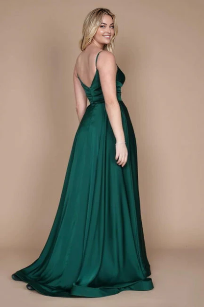OKBBN Simple Thin Strap Sleeveless Straight Tube Satin Ball Dress