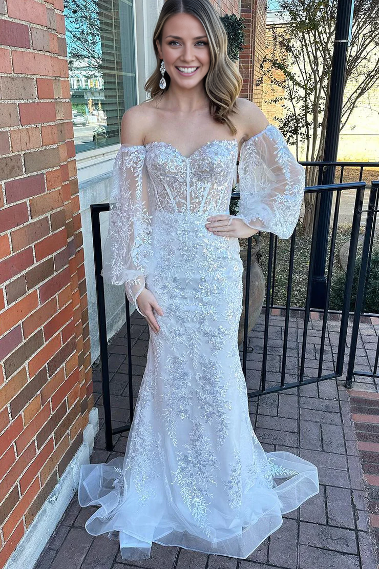 OKBBN Cute Mermaid Sweetheart Lace Long Ball Dress