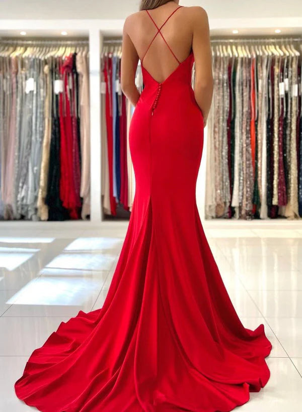 OKBBN Long Mermaid V-neck Bareback Ball Dress