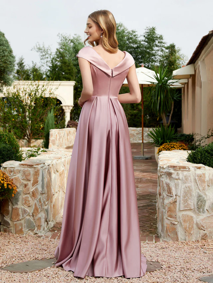 OKBBN elegant satin sleeveless bridesmaid dress with pockets