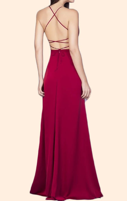 OKBBN slim shoulder V-neck chiffon long formal ball dress