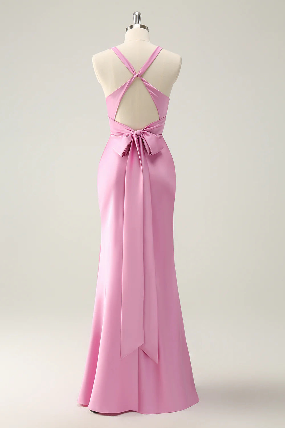 OKBBN Mermaid V-neck Satin Long Bridesmaid Dress