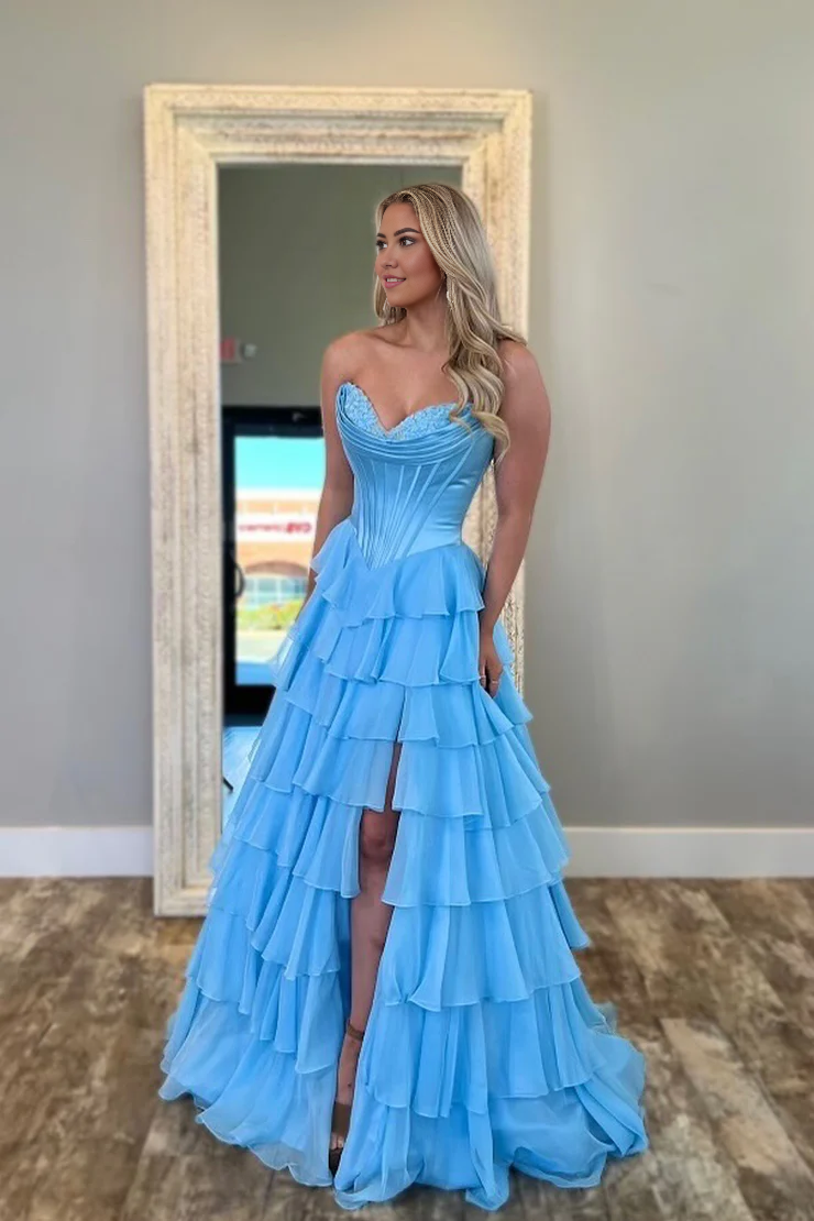 OKBBN Cute Sweetheart Chiffon Layered Ball Dress