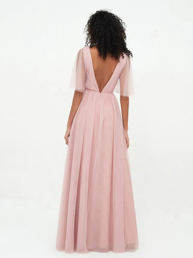 OKBBN A-line V-neck chiffon bridesmaid dress