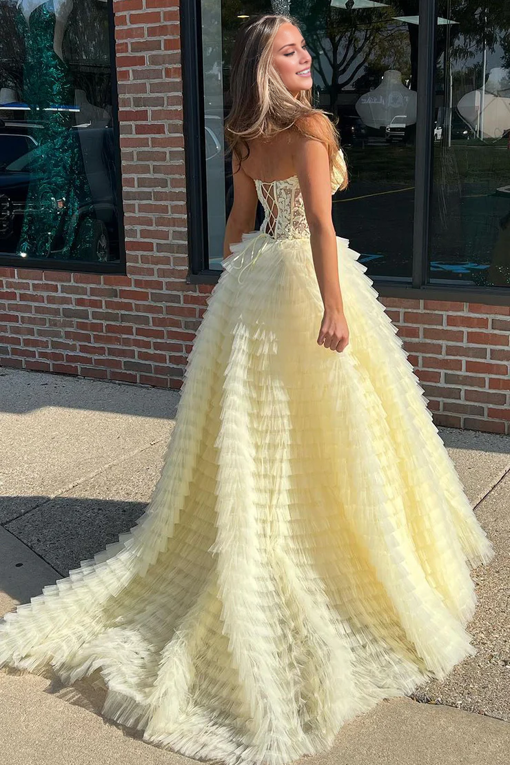 OKBBN Cute Ball Dress Sweetheart Chiffon Layered Long Ball Dress