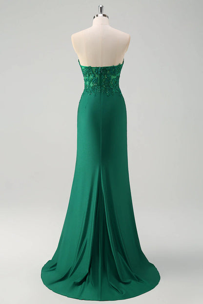 OKBBN mermaid tight corset pleated long slit dance dress