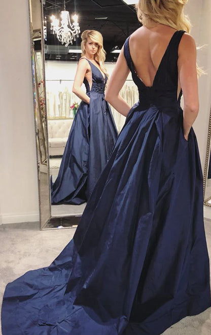 OKBBN Deep V-neck Taft Elegant Formal Ball Dress