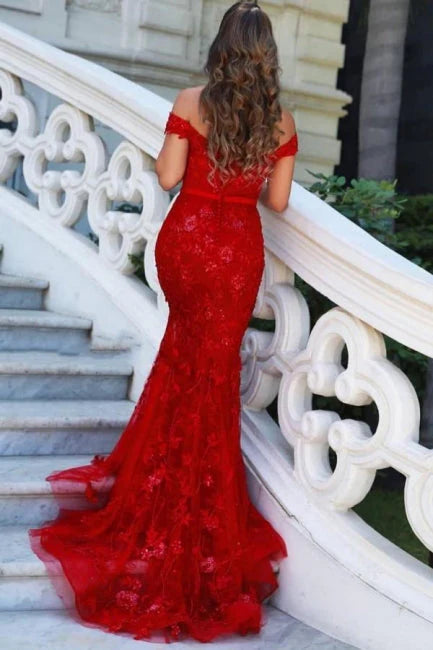OKBBN Elegant Long Off Shoulder Sparkling Mermaid Ball Dress