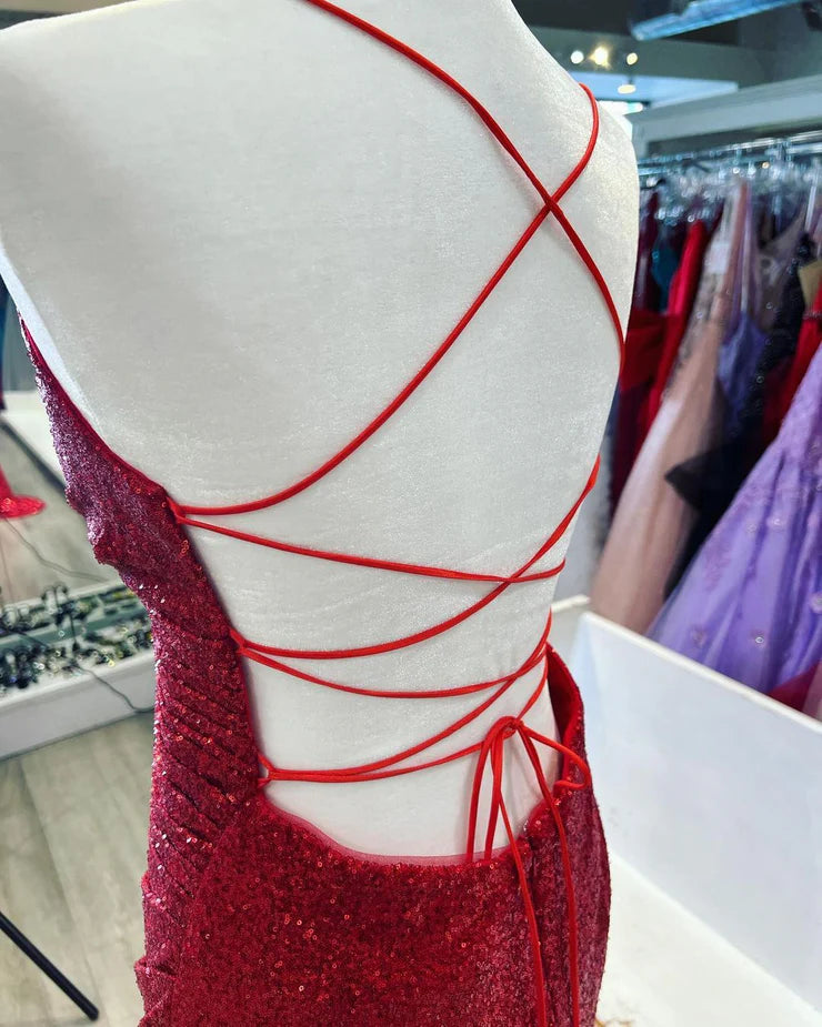 OKBBN Sparkling Mermaid V-neck sequin slit ball dress