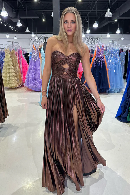 OKBBN charming A-line sweetheart satin long slit ball dress