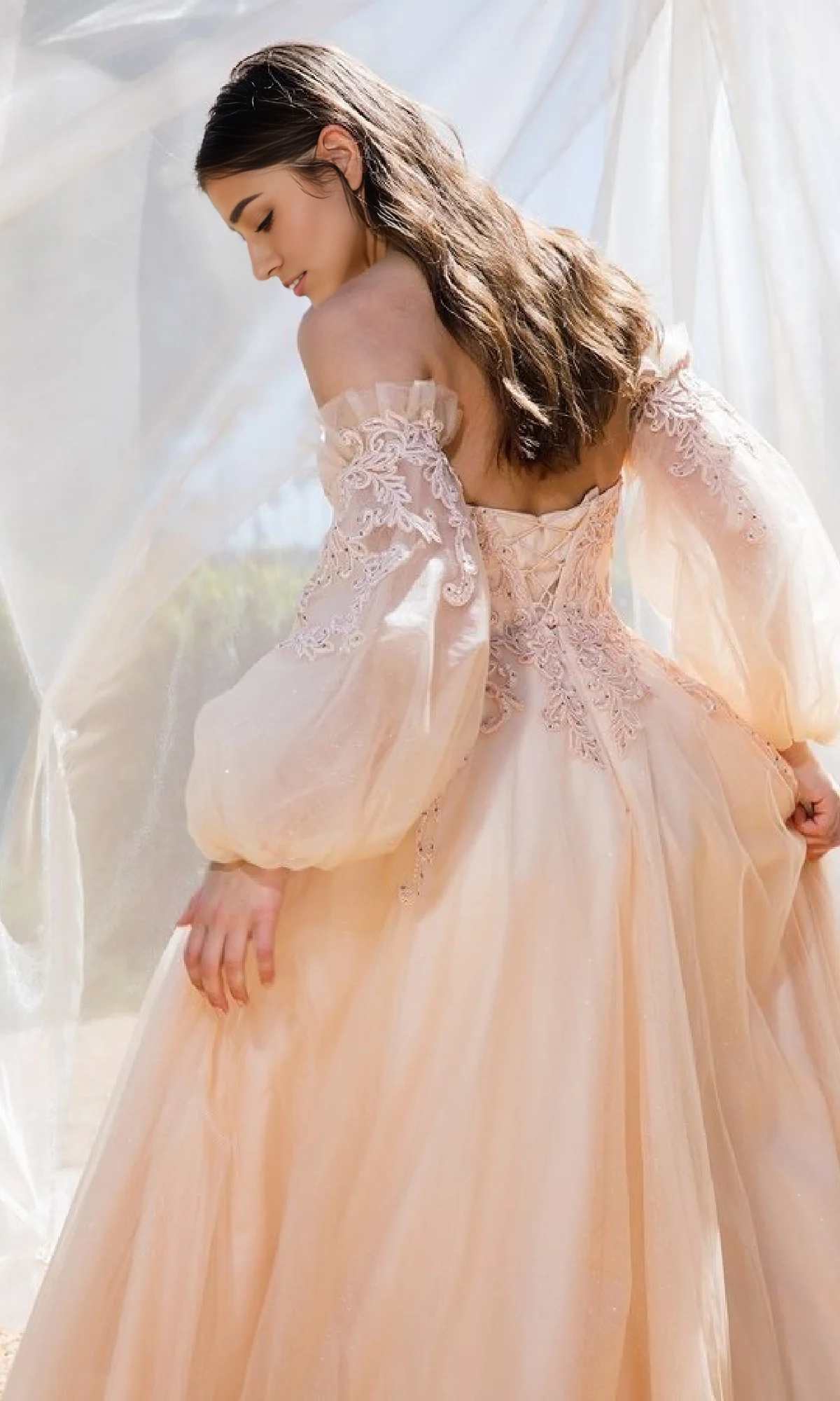 OKBBN's elegant and charming strapless long flowing ball gown