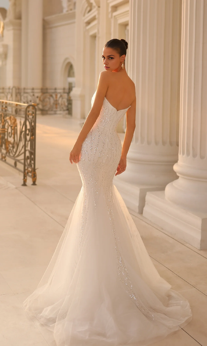 OKBBN Elegant Off Shoulder Strapless Long Sparkling Ball Dress