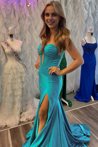 OKBBN Charming Mermaid Sweetheart Satin Long Split Ball Dress