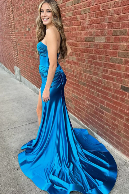 OKBBN Charming Mermaid Sweetheart Hollow Collar Satin Split Ball Dress