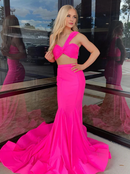 OKBBN Cute Mermaid One Shoulder Satin Ball Dress