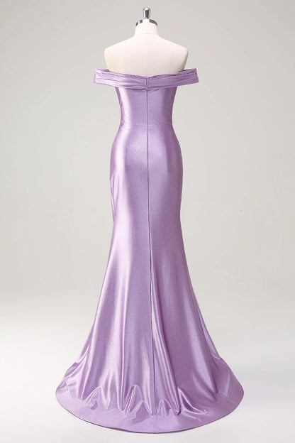OKBBN mermaid off shoulder pleated long ball dress