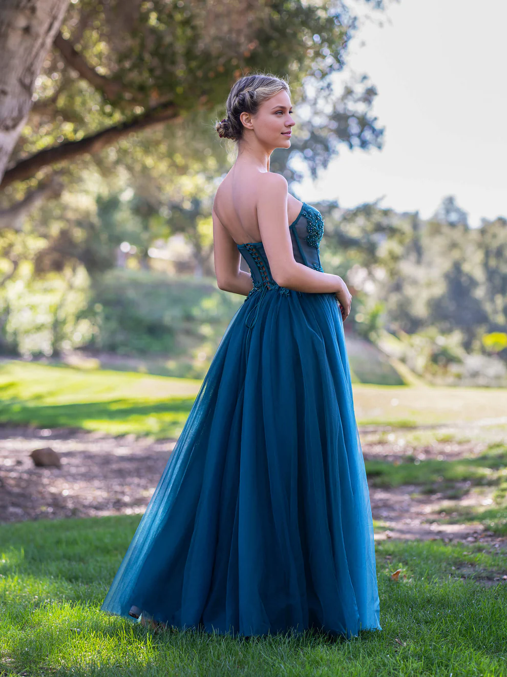 OKBBN tight corset lace and chiffon ball gown