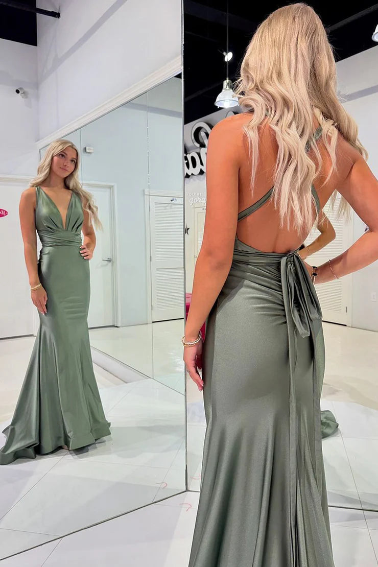 OKBBN Charming Mermaid V-neck Ball Dress