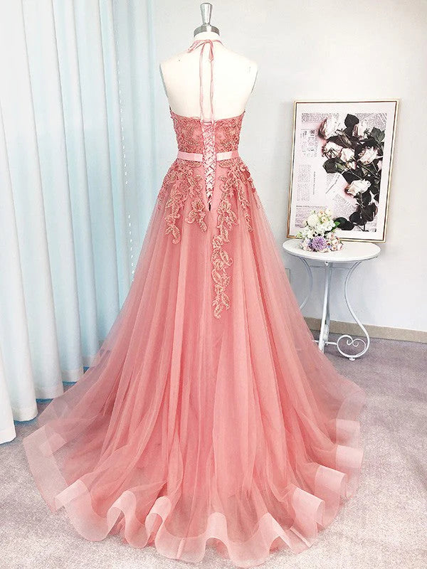 OKBBN A-line elegant sleeveless chiffon camisole with appliqu é ball dress