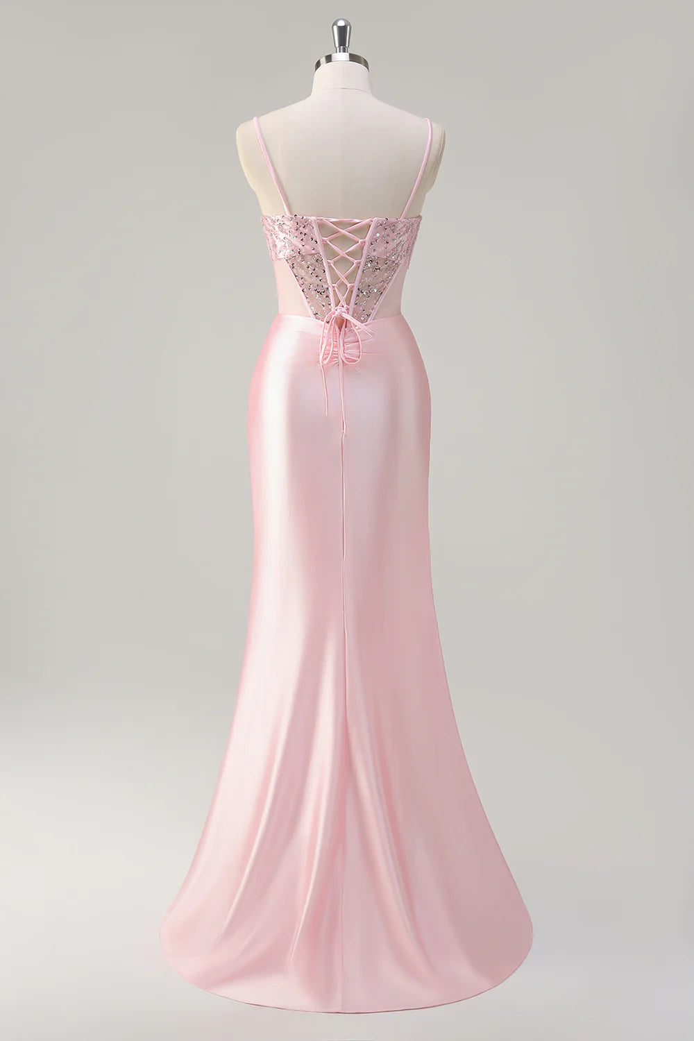 OKBBN elegant mermaid sequin tight corset long slit party dress