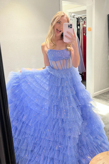 OKBBN Cute Ball Dress Sweetheart Shiny Chiffon Long Ball Dress