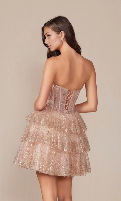OKBBN off shoulder short corset A-line ruffled edge Homecoming Dresses