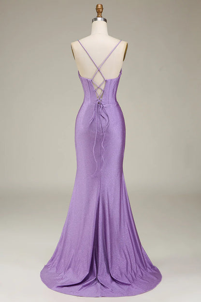 OKBBN mermaid slim shoulder strap satin tight corset slit evening gown