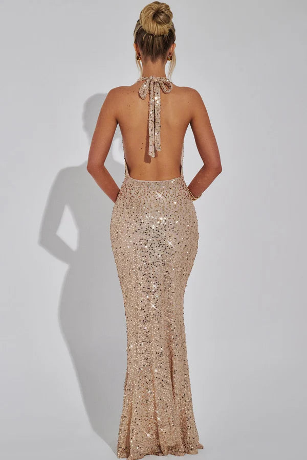OKBBN Charm and Sparkling Mermaid Low V-neck Bareback Sleeveless Glitter Bareback Ball Dress
